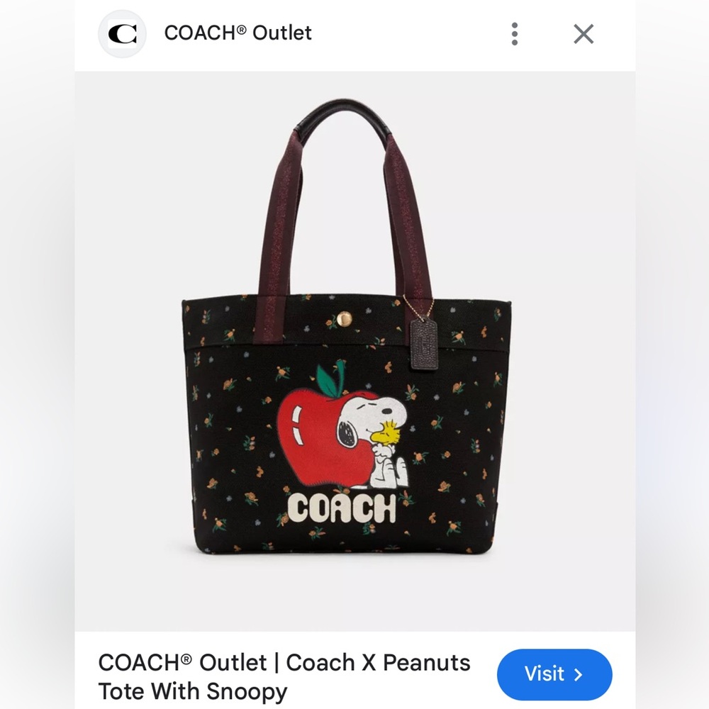 Coach Black Tote with Floral and Snoopy Design